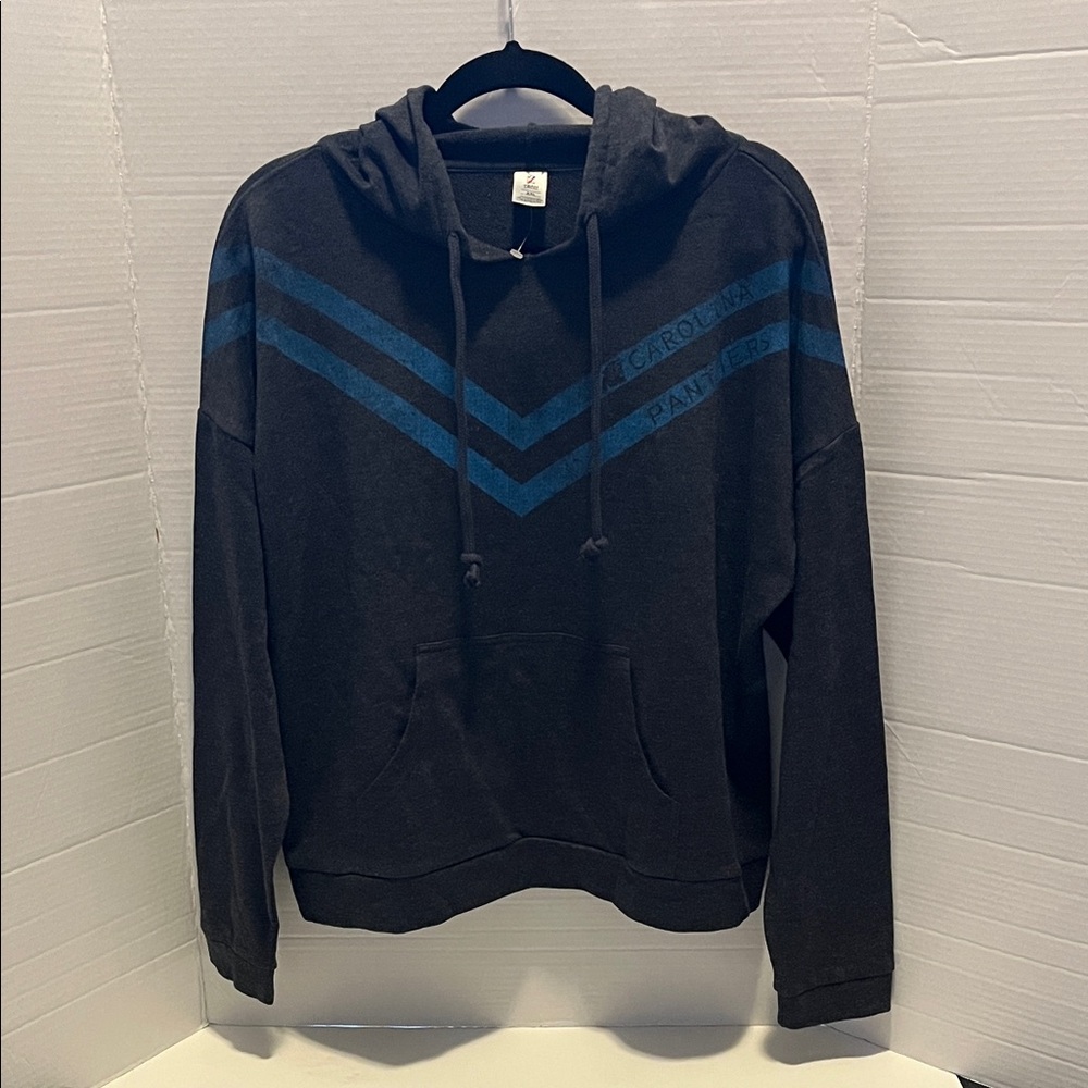 Carolina Panthers branded charcoal gray hoodie  distressed blue chevron stripes